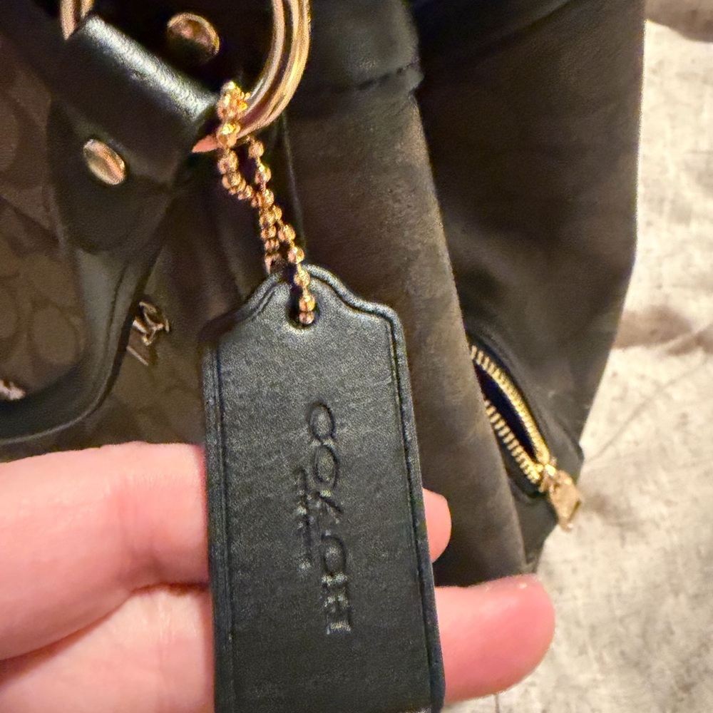Coach Brown Signature Canvas Shoulder Bag with Black Trim - Picture 4 of 8